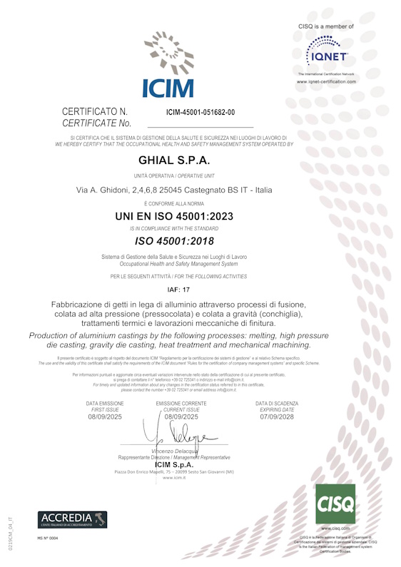 Certificato ICIM: UNI CEI EN ISO 45001